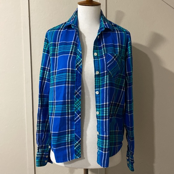 Forever 21 Blue Plaid Button Down Flannel Shirt, Size XS - Picture 1 of 8